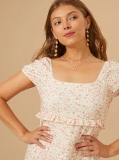 Emery Eyelet Floral Mama Dress -Baby Outfit Shop 001890 E0869M679JD PEACH 01