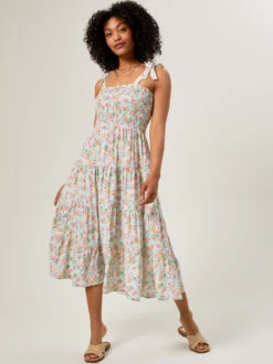 Peyton Floral Smocked Mama Dress -Baby Outfit Shop 001913 DR0094CMTU MINT FLORAL 01