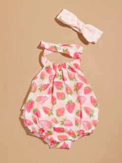 Strawberry Sunsuit And Headband Set By MudPie
