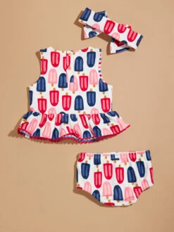 Popsicle Reversible Swim And Headband Set By MudPie -Baby Outfit Shop 001981 11020138 MULTI 02
