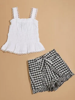 Margi Tank And Bow Gingham Skort Set